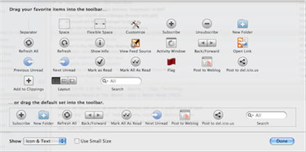 The new toolbar icons in NNW 3.1